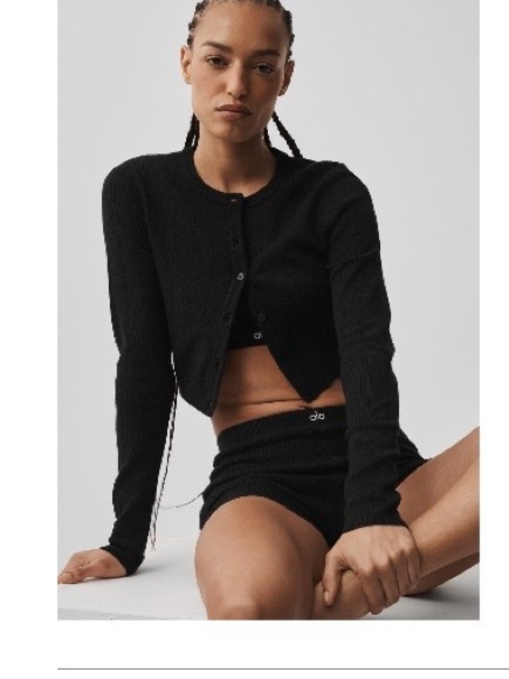 ALO Yoga Pointelle Sweater Be Mine Cardigan - Black